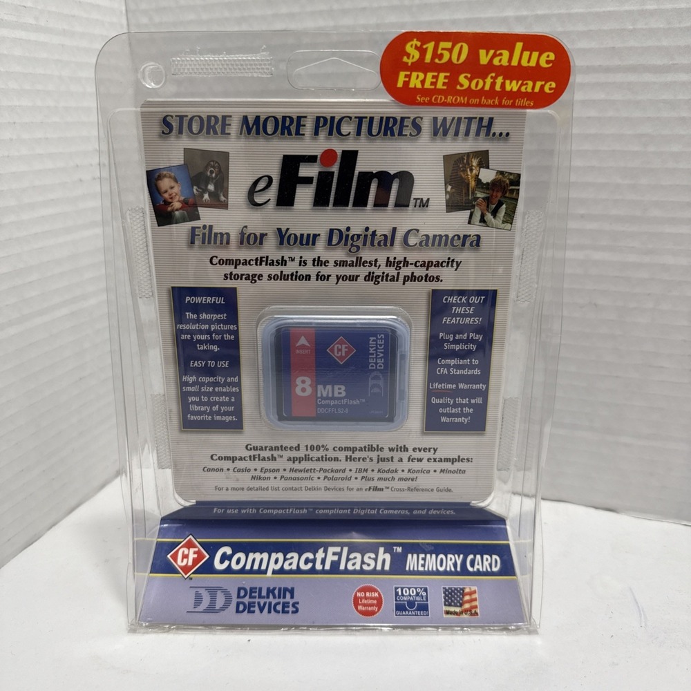 New Delkin 8 MB CompactFlash‎ Card DDCFFLS2-8 + Digital Imaging Software Pack